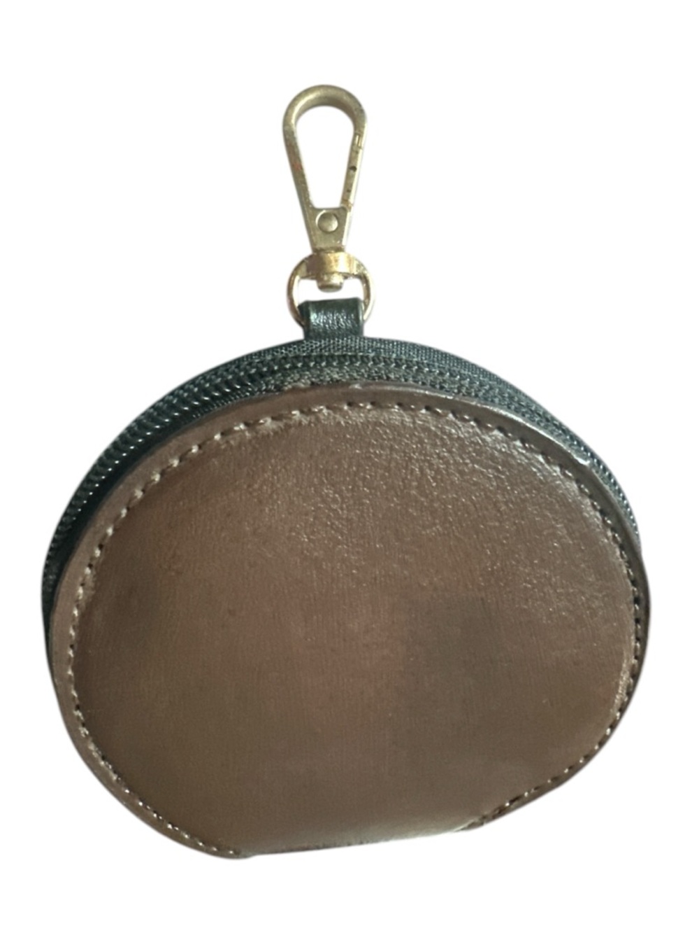 Round Zip Key Pouch with Gold Clasp - Brown/Black